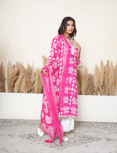 Barbie Pink  Cotton Printed suit with Lace Detailing